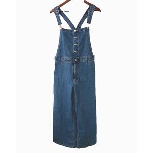 Universal Thread Wide Leg Denim Overalls Button Front Medium Wash Size 14